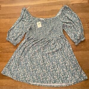 NWT First Love green blue floral midi dress 3/4 sleeves flowers size 3X B19
